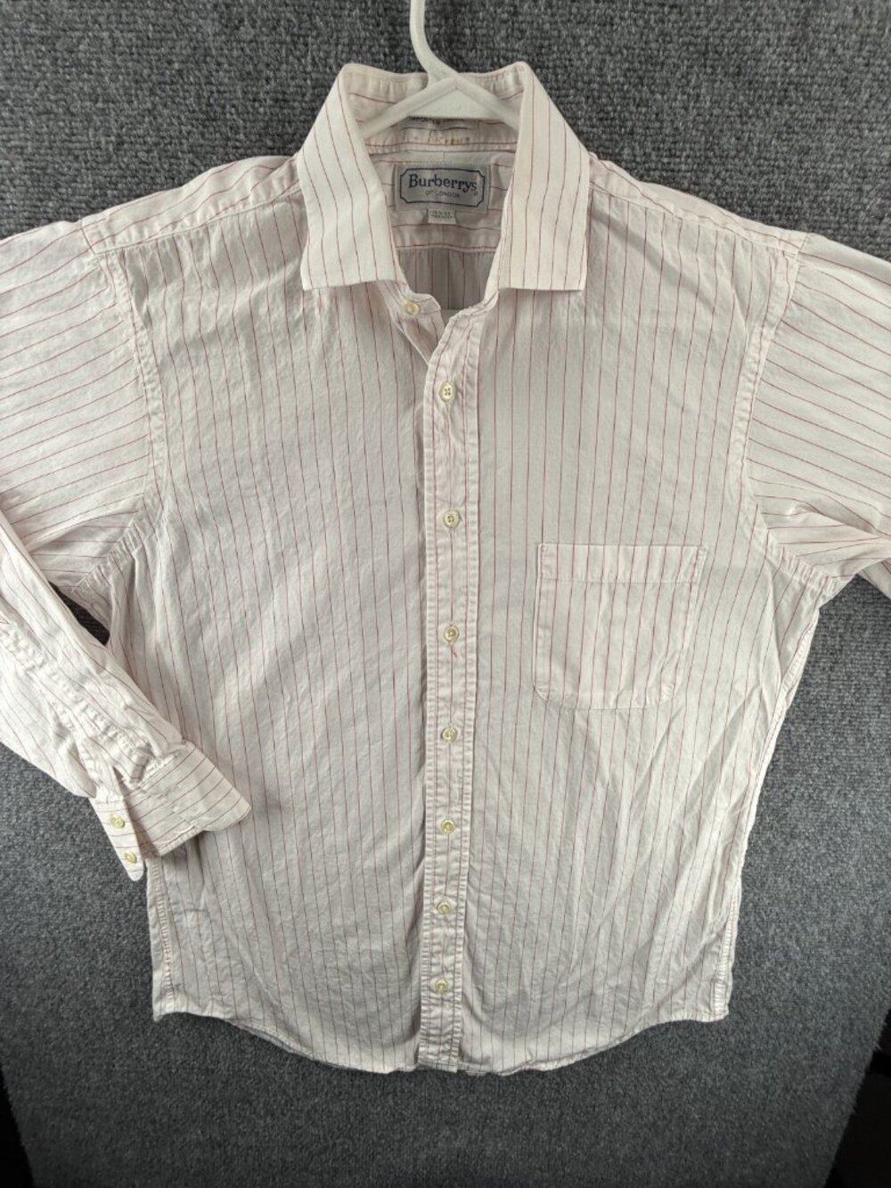 Burberry 15.5 33 Cotton Striped London USA Red Long Sleeve Button Up Men Shirt